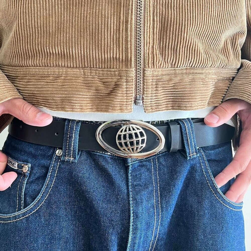y2k 2000s chrome worldwide futuristic emblem black and silver grunge emo belt - Picture 7 of 8